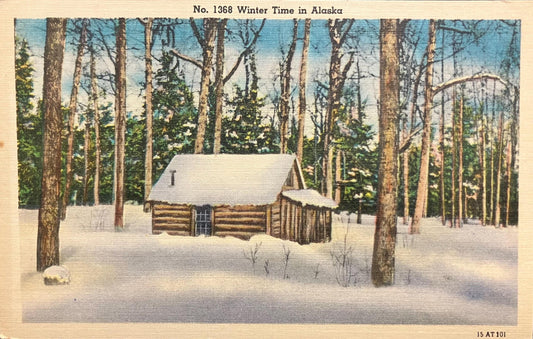 Winter Time in Alaska - 1940s Linen Postcard