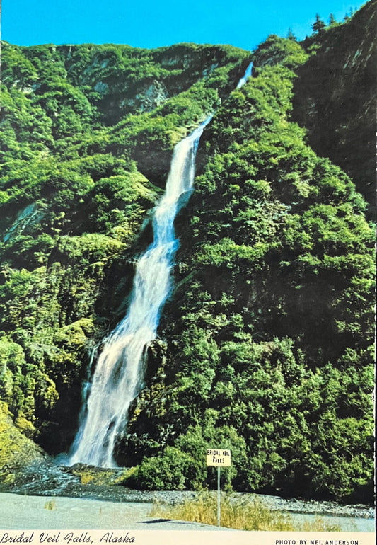 Bridal Veil Falls, Alaska - Photo by Mel Anderson - Vintage Postcard