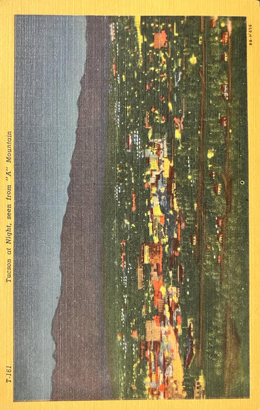 Tucson, Arizona at Night - From "A" Mountain - 1940s Linen Postcard