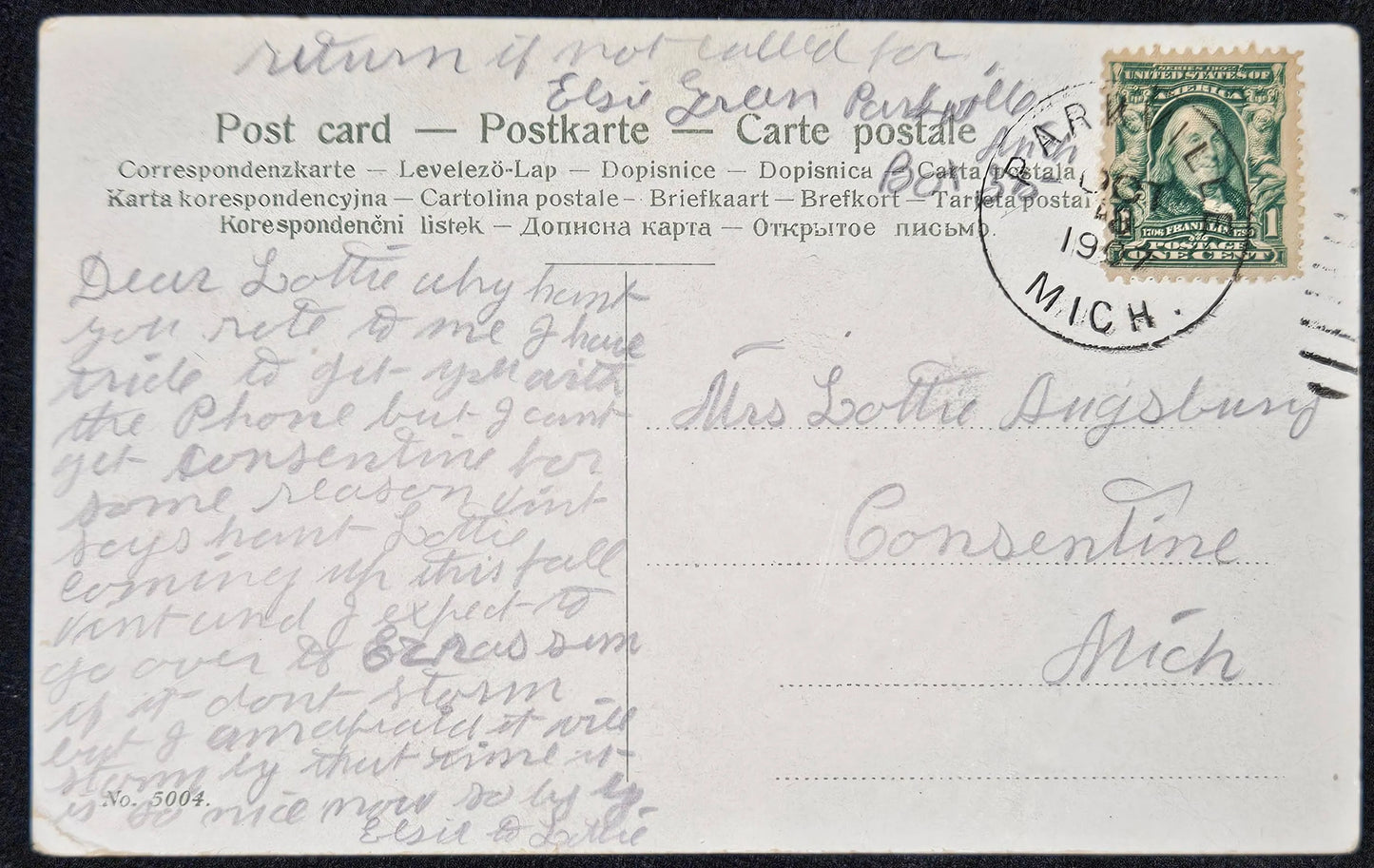Monogramed With Forget Me Nots And Pink Border - Vintage postcard