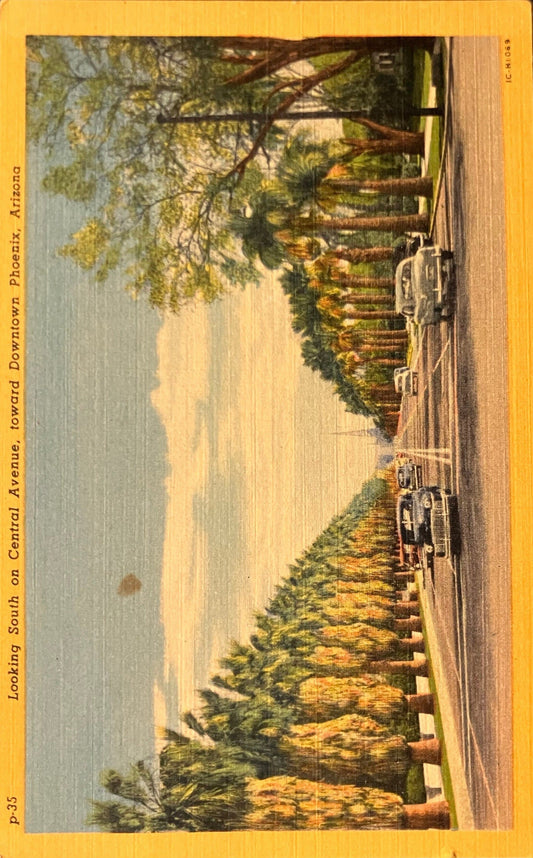 Looking South on Central Avenue - Toward Downtown - Phoenix, Arizona - 1950s Linen Postcard