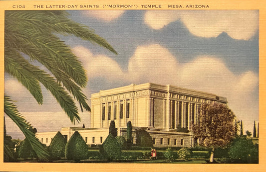 The Latter-Day Saints (“Mormon”) Temple - Mesa, Arizona - 1940s Linen Postcard