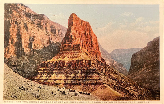 The Tower Cliffs - Hermit Creek Cabins - Grand Canyon National Park - Arizona - Vintage Postcard