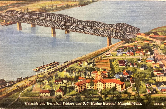 Memphis and Harrathan Bridges - U. S. Marine Hospital - Memphis, Tenn. - Vintage Bridge Postcard