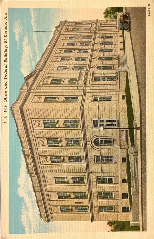 U.S. Post Office - Federal Building - El Dorado, Arkansas - 1940s Linen - Post Office Postcard