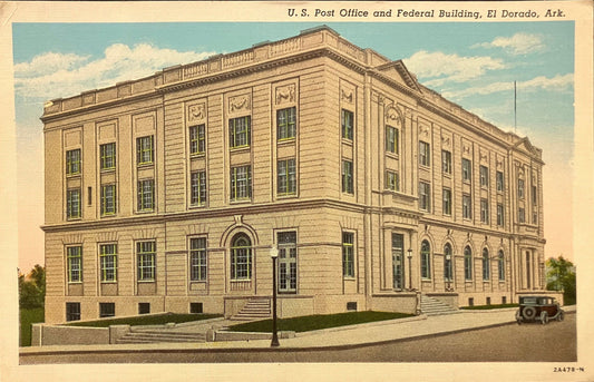 U.S. Post Office - Federal Building - El Dorado, Arkansas - 1940s Linen - Post Office Postcard