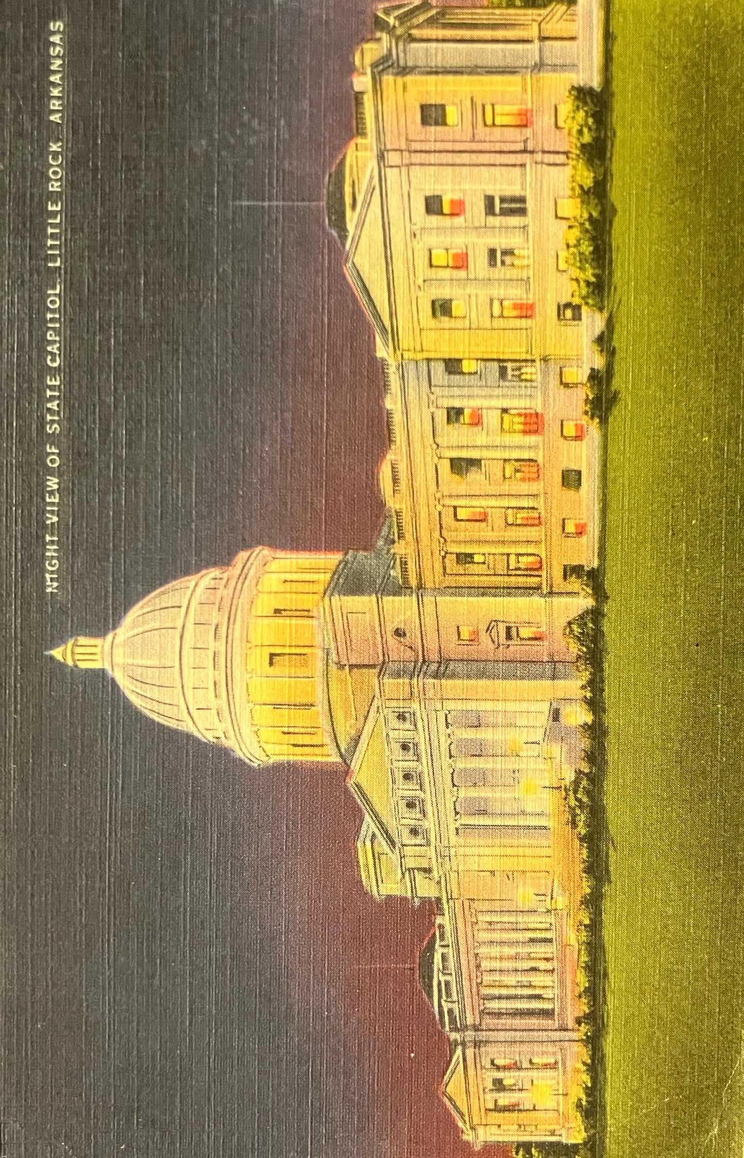 Night View of State Capitol - Little Rock, Arkansas - 1940s Linen Postcard