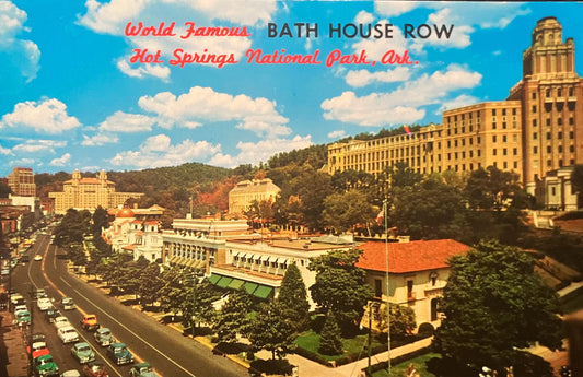 World Famous Bath House Row - Hot Springs National Park, Arkansas - Vintage Postcard