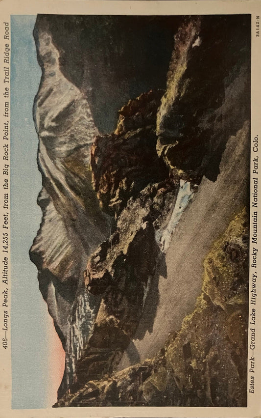Estes Park - Grand Lake Highway Rocky Mountain Notional Park, Colorado - Longs Peak - 1940s Linen Postcard