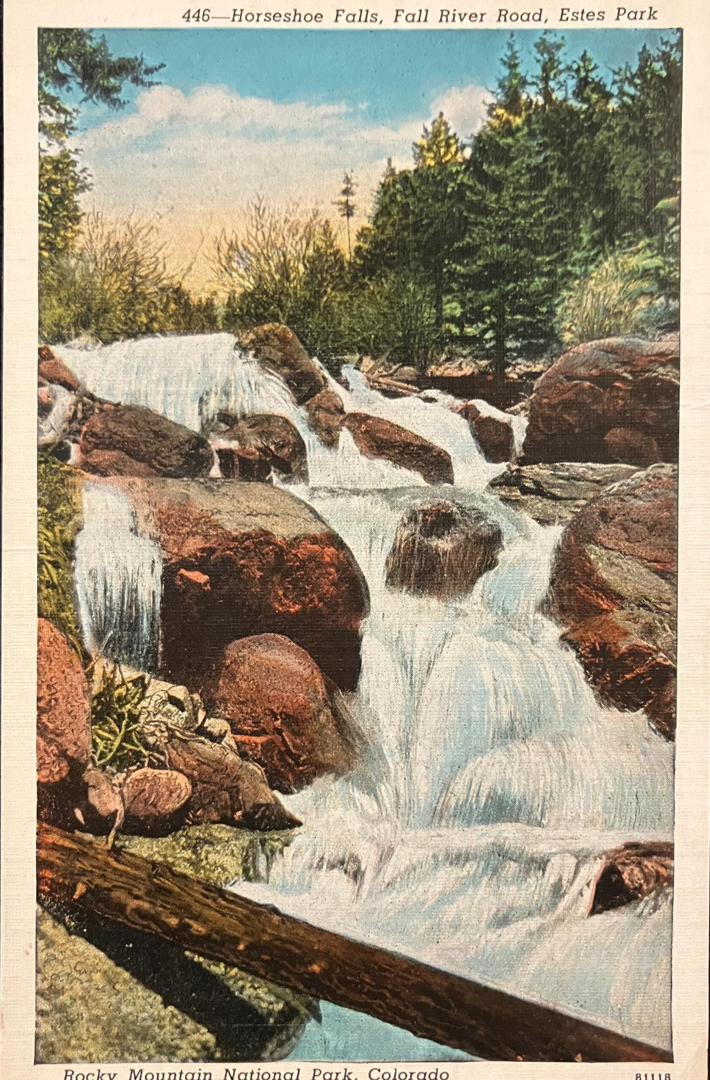Rocky Mountain National Park, Colorado - Horseshoe Falls - Fall River Road - Estes Park - Linen postcard