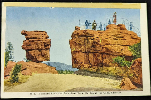 Balanced Rock - Steamboat Rock - Garden of the Gods - Colorado - Vintage Postcard