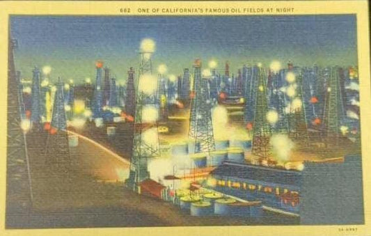 Oil Field in California - Linen Postcard 1930s/40s