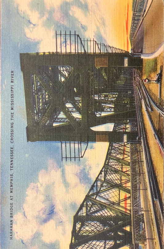 Harahan Bridges at Memphis, Tennessee, Crossing the Mississippi River - Linen Bridge Postcard