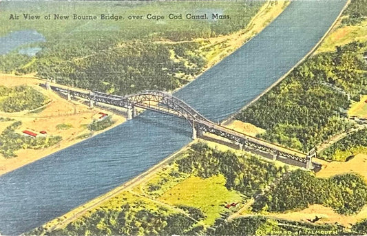 Air View of New Bourne Bridge, over Cape Cod Canal, Massachusetts - Linen Postcard