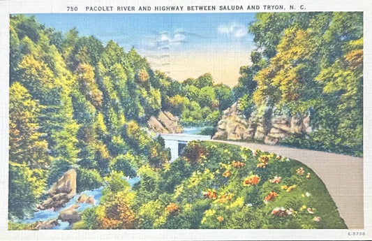 750 Pacolet River and Highway between Saluda and Tryon, North Carolina - Linen Postcard