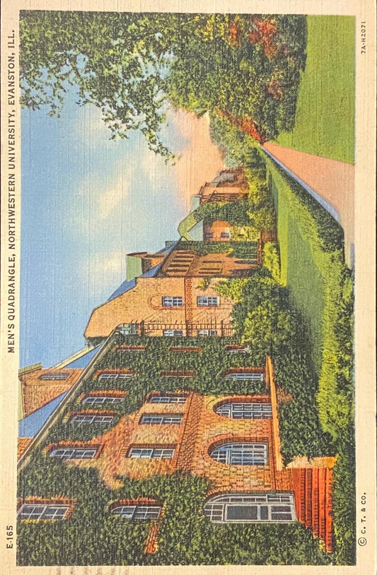 Men's Quadrangle, Northwestern University, Evanston, Illinois - 1937 Linen Postcard