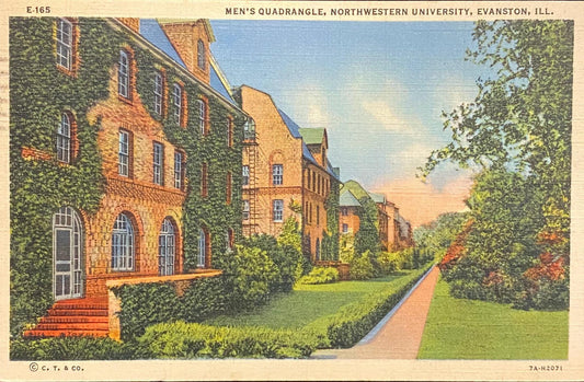Men's Quadrangle, Northwestern University, Evanston, Illinois - 1937 Linen Postcard