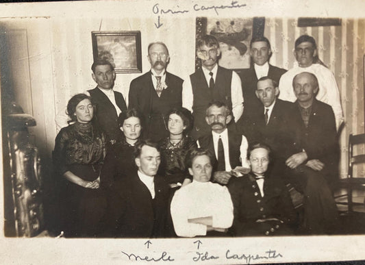 RPPC - Family Members Gather for Family Photo - 1910 era Photo - 14 family Members of English or Scottish heritage - Midwestern family photo
