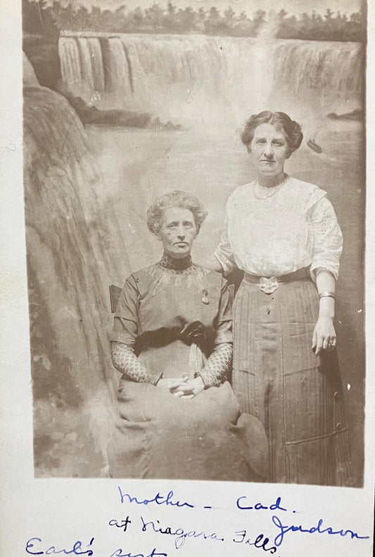 RPPC - Mother and Daughter at Niagara Falls - Canada - Looks like the Falls are a backdrop for Photographer- not real life - Real Photo