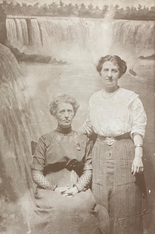 RPPC - Mother and Daughter at Niagara Falls - Canada - Looks like the Falls are a backdrop for Photographer- not real life - Real Photo