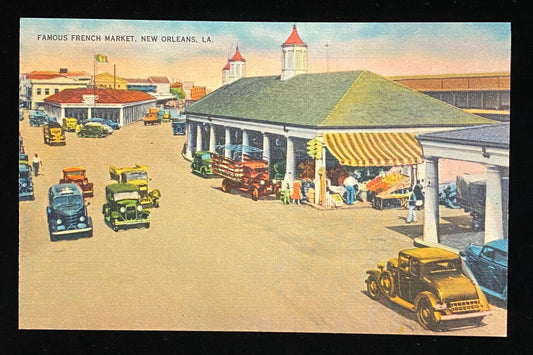 Famous French Market, New Orleans, Louisiana - 1940s Linen Postcard