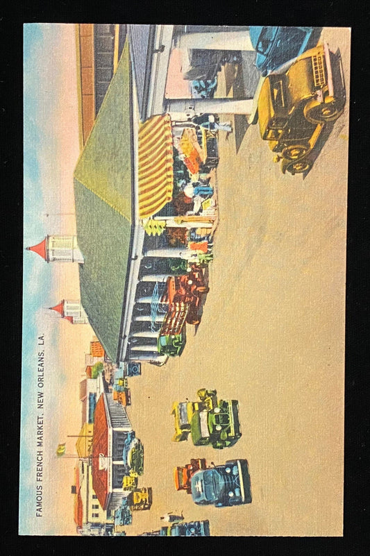 Famous French Market, New Orleans, Louisiana - 1940s Linen Postcard