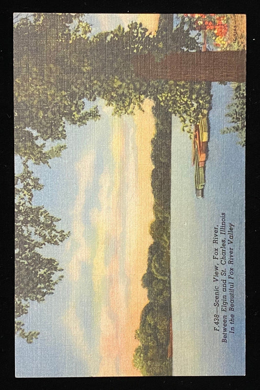 Scenic View - Fox River, Between Elgin and St. Charles, Illinois - In the Beautiful Fox River Valley - 1951 Linen Postcard