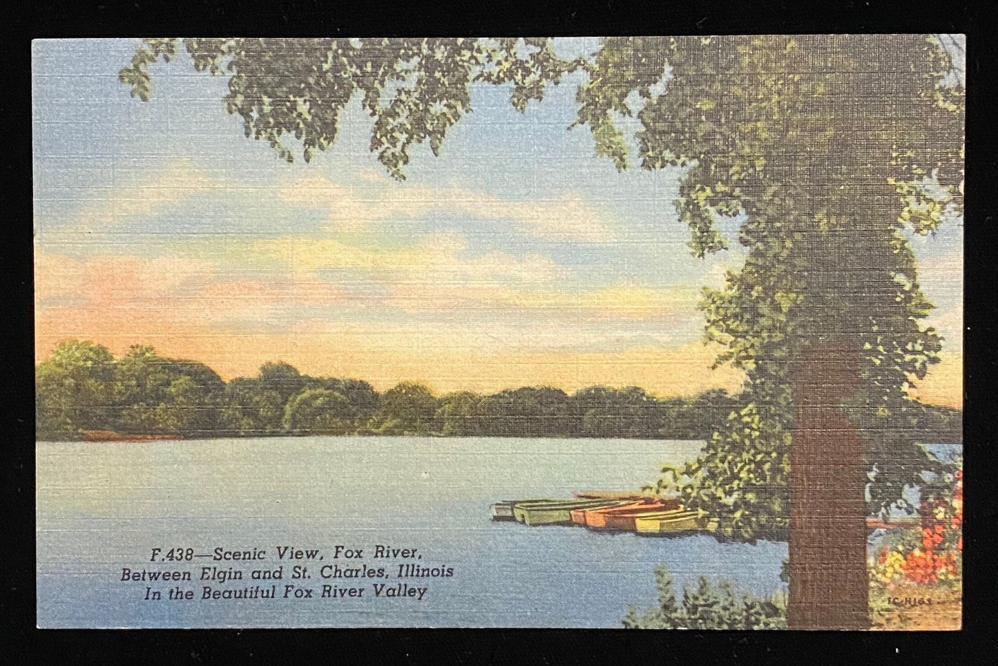 Scenic View - Fox River, Between Elgin and St. Charles, Illinois - In the Beautiful Fox River Valley - 1951 Linen Postcard