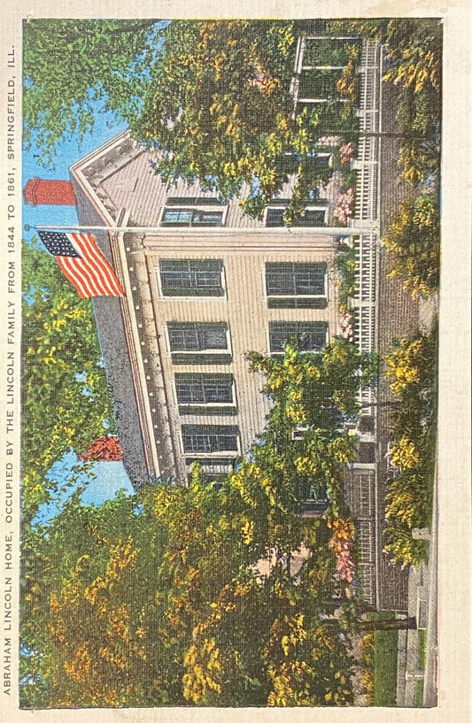 Abraham Lincoln Home, Occupied by the Lincoln Family From 1844 to 1861, Springfield, Illinois - 1940s Linen Postcard