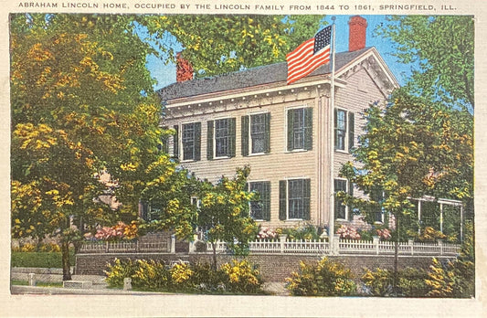Abraham Lincoln Home, Occupied by the Lincoln Family From 1844 to 1861, Springfield, Illinois - 1940s Linen Postcard