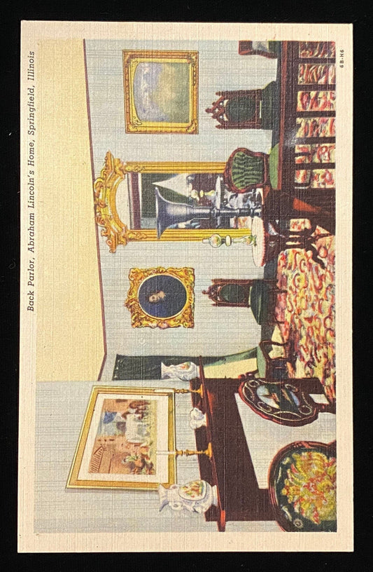 Back Parlor, Abraham Lincoln's Home - Springfield, Illinois - 1946 Linen Postcard