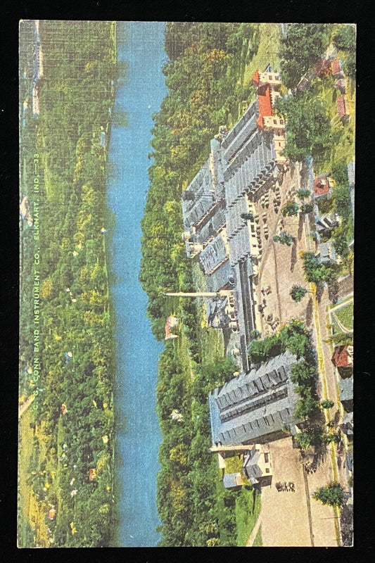 C.G. Conn Band Instrument Co. - Elkhart, Indiana - 1940s Linen Postcard