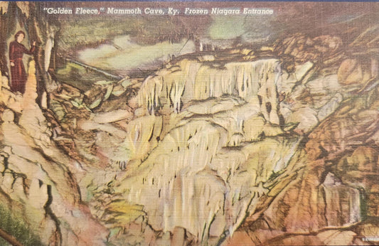 Golden Fleece, Mammoth Cave - Kentucky - Frozen Niagara Entrance - 1930s/40s Linen Postcard
