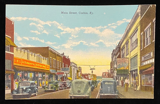 Main Street - Corbin, Kentucky - 1939 Linen Postcard