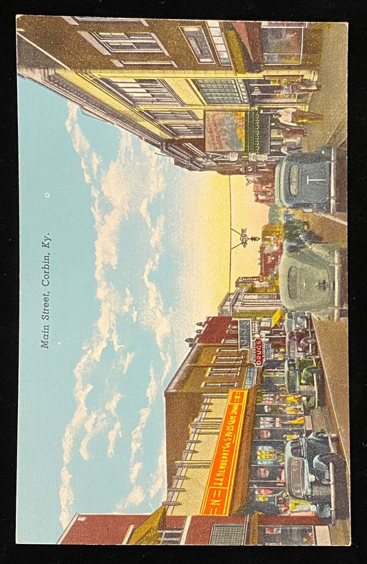 Main Street - Corbin, Kentucky - 1939 Linen Postcard