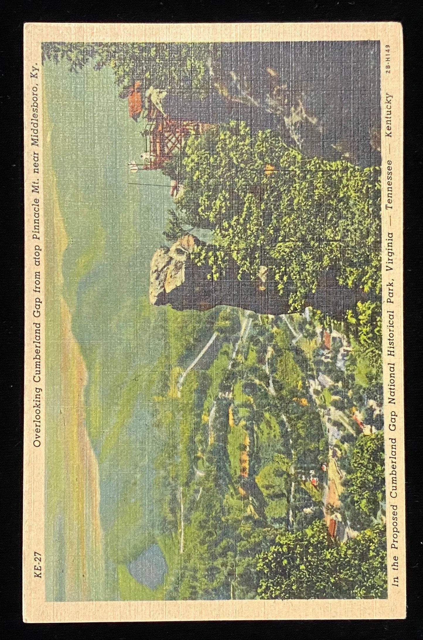 Overlooking Cumberland Gap from atop Pinnacle Mt. near Middlesboro, Kentucky - 1932 Linen Postcard