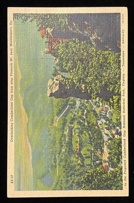 Overlooking Cumberland Gap from atop Pinnacle Mt. near Middlesboro, Kentucky - 1932 Linen Postcard