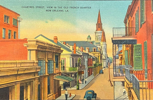 Chartres Street - View in the Old French Quarter - New Orleans, Louisiana - 1940s Linen Postcard