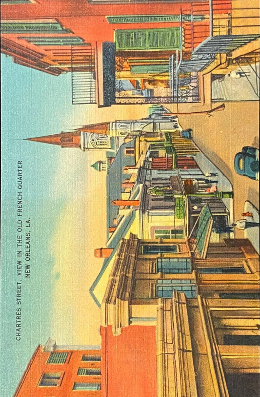 Chartres Street - View in the Old French Quarter - New Orleans, Louisiana - 1940s Linen Postcard