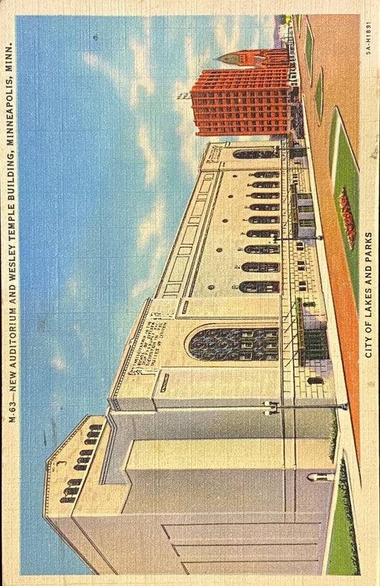 New Auditorium - Wesley Temple Building - Minneapolis, Minnesota - 1935 Linen Postcard