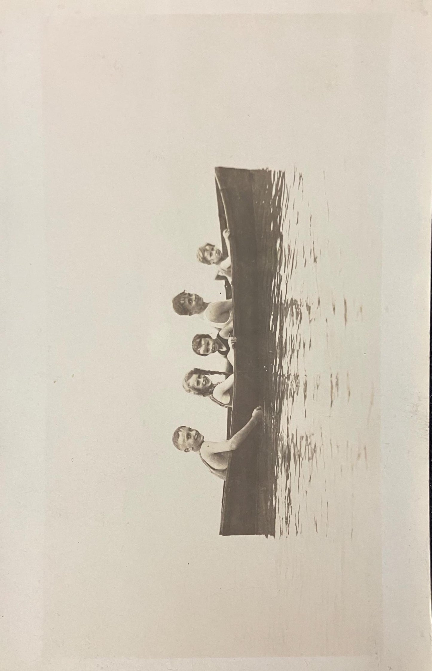 RPPC - Five Smiling Children Sitting in a Canoe at South Haven, Michigan - Wet Children pose in Canoe on Lake Michigan - Real Photo Postcard