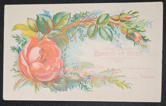 School Award Of Merit  - Floral Illustration of Red Roses - Probably High School Award. Blank, not used. From Teacher's Estate