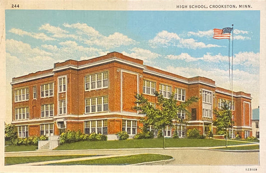 High School - Crookston, Minnesota - 1930s Linen Postcard