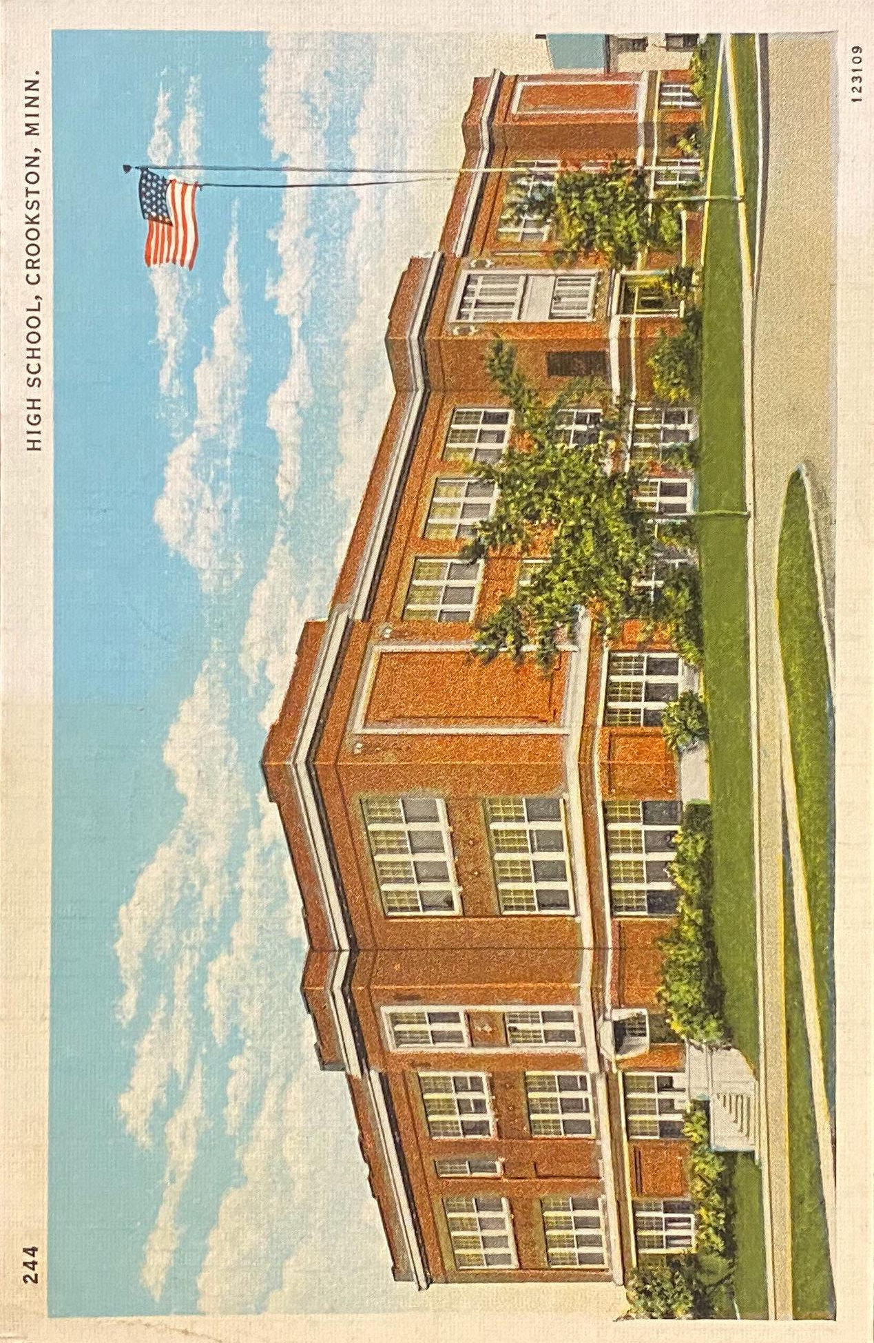 High School - Crookston, Minnesota - 1930s Linen Postcard