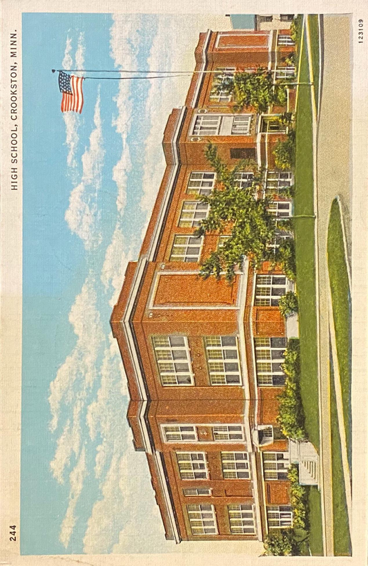High School - Crookston, Minnesota - 1930s Linen Postcard