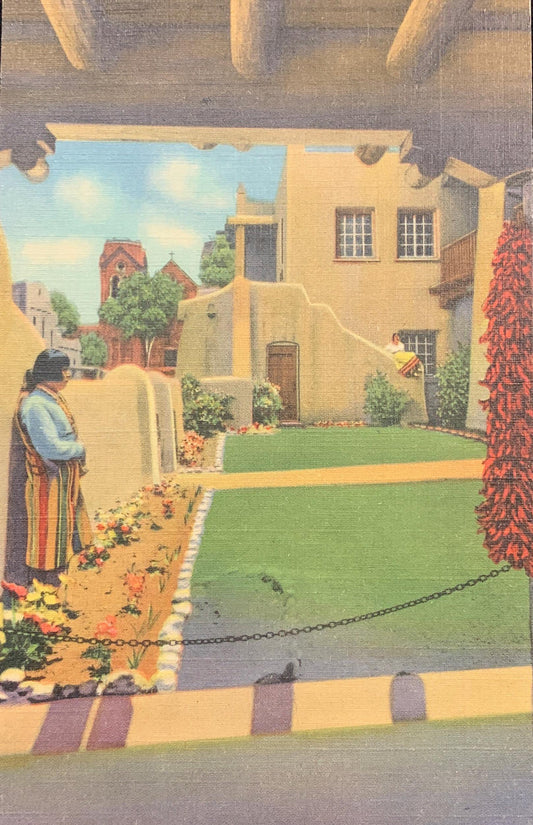 Patio Entrance - La Fonda Hotel - Santa Fe, New Mexico - Vintage Postcard