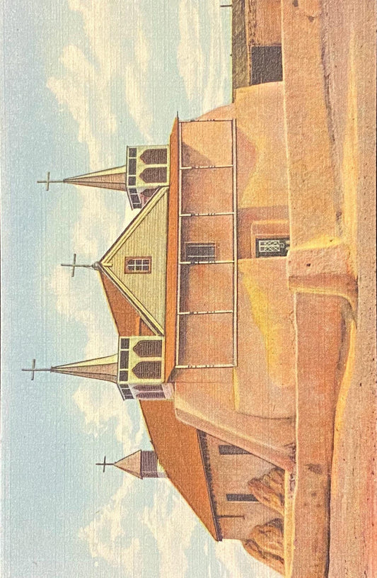 Old Church of St. Augustine - Isleta, New Mexico - 1936 Linen Postcard
