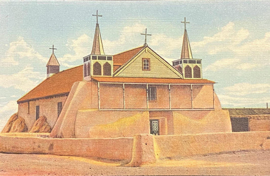 Old Church of St. Augustine - Isleta, New Mexico - 1936 Linen Postcard