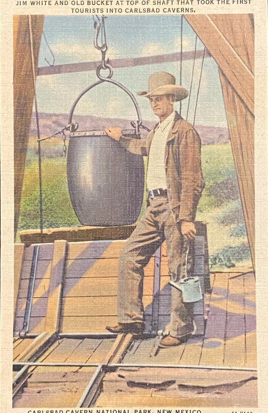 Jim White - Old Bucket - Carlsbad Caverns, New Mexico - 1934 Linen Postcard