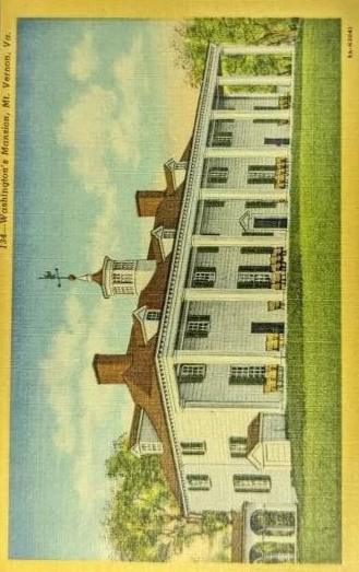 Washington's Mansion - Mt. Vernon, Virginia - 1950s Linen Postcard